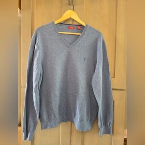 Izod Men's Classic Grey/Blue V-Neck Sweater